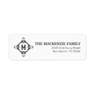 Monogram Black & White Family Name Return Address