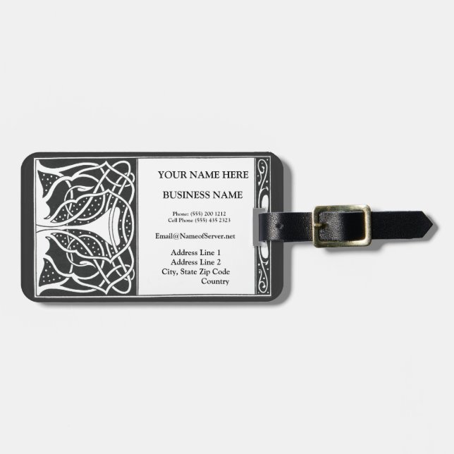 Monogram Black White Fine Art Deco Luggage Tag (Front Horizontal)