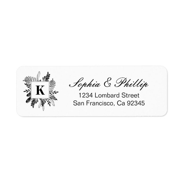 Monogram | Black & White Foliage Return Address (Front)