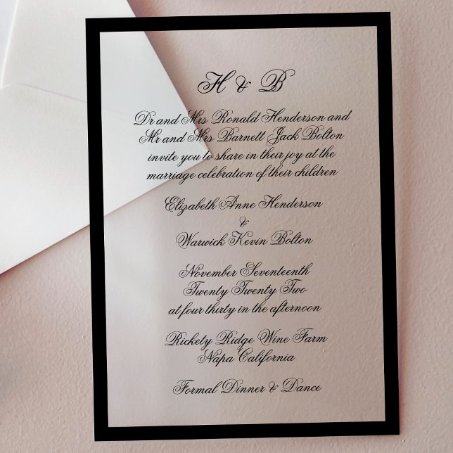 Monogram Black & White Formal Frame Wedding Acrylic Invitations (Creator Uploaded)
