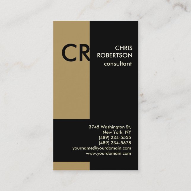 Monogram Black White Gold Business Card (Front)