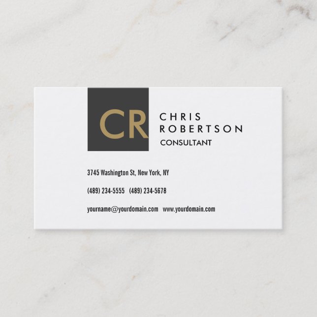 Monogram Black White Gold Business Card (Front)