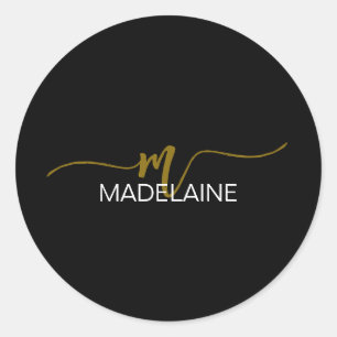 Monogram Black White Gold Colour Personal Classic Round Sticker