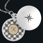 Monogram Black White Gold Plaid Trendy Stylish  Locket Necklace<br><div class="desc">Monogram this Black White and Gold Plaid Necklace with your initials.  Makes a great gift for any women in your life. Gifts for Mother's day,  Bridesmaid gifts,  and bridal party gifts.</div>
