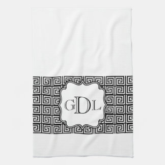 Monogram Black & White Greek Key Kitchen Towel