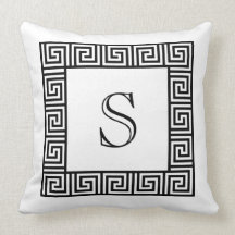 Monogram Black & White Greek Key throw pillow