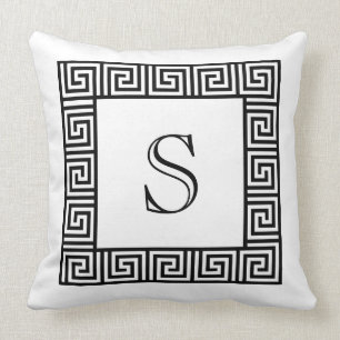 Monogram Black & White Greek Key throw pillow