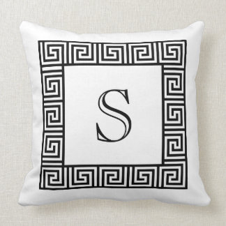 Monogram Black & White Greek Key throw pillow