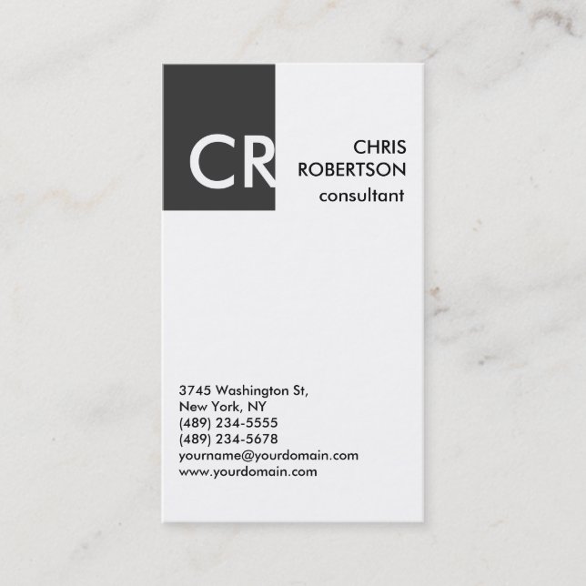 Monogram Black White Grey Business Card (Front)