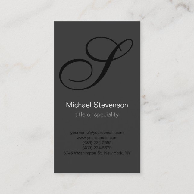Monogram Black White Grey Business Card (Front)