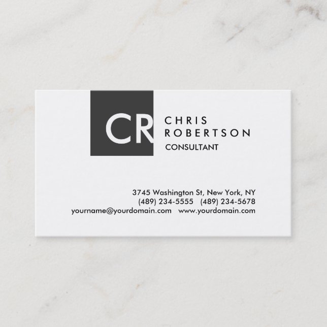 Monogram Black White Grey Business Card (Front)
