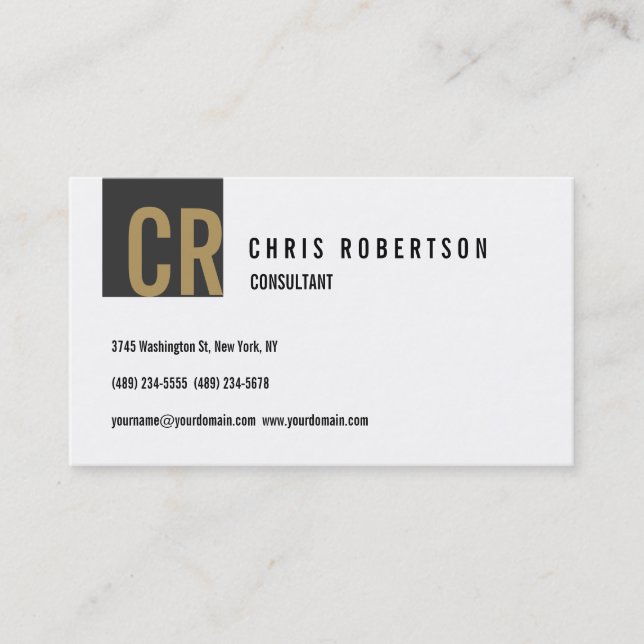 Monogram Black White Grey Gold Stylish Business Card (Front)