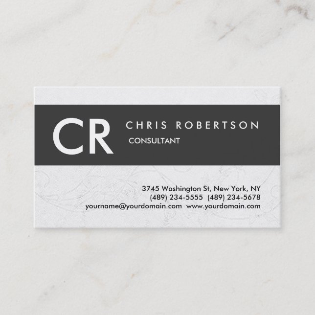 Monogram Black White Grey Pattern Business Card (Front)