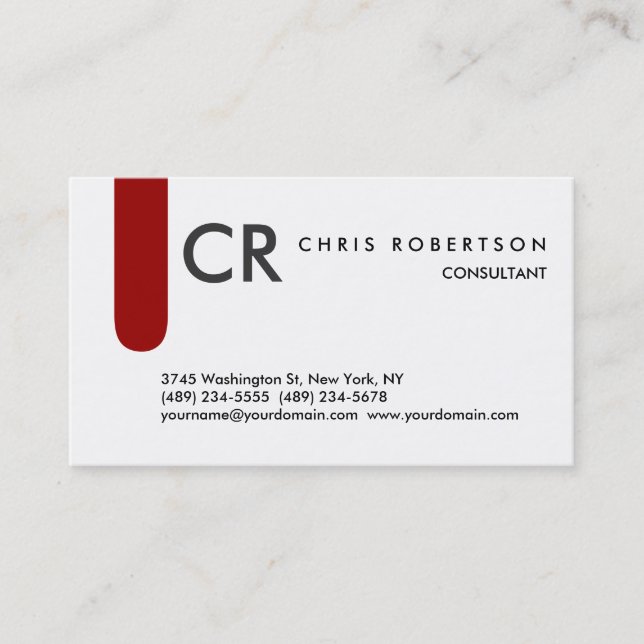 Monogram Black White Grey Red Business Card (Front)