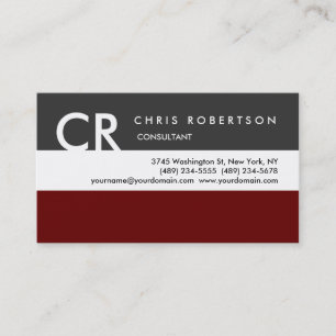Monogram Black White Grey Red Business Card