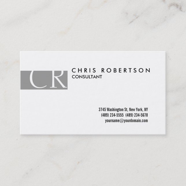 Monogram Black White Grey Stripe Business Card (Front)