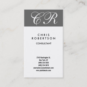 Monogram Black White Grey Stripe Business Card