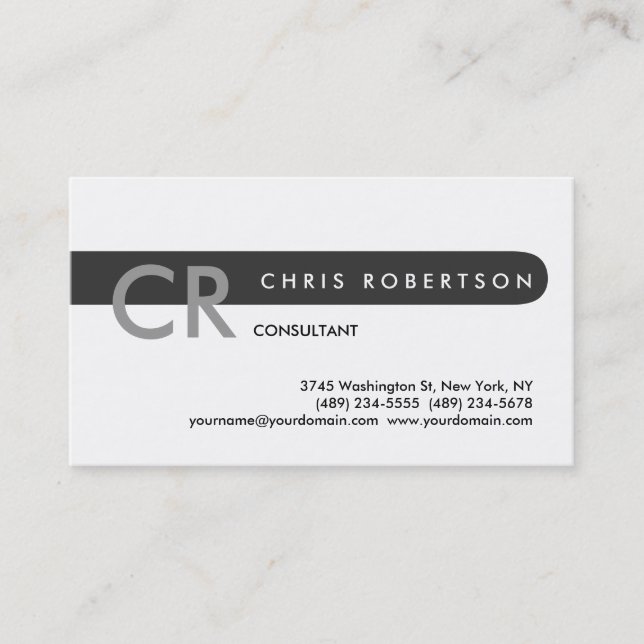 Monogram Black White Grey Stripe Business Card (Front)