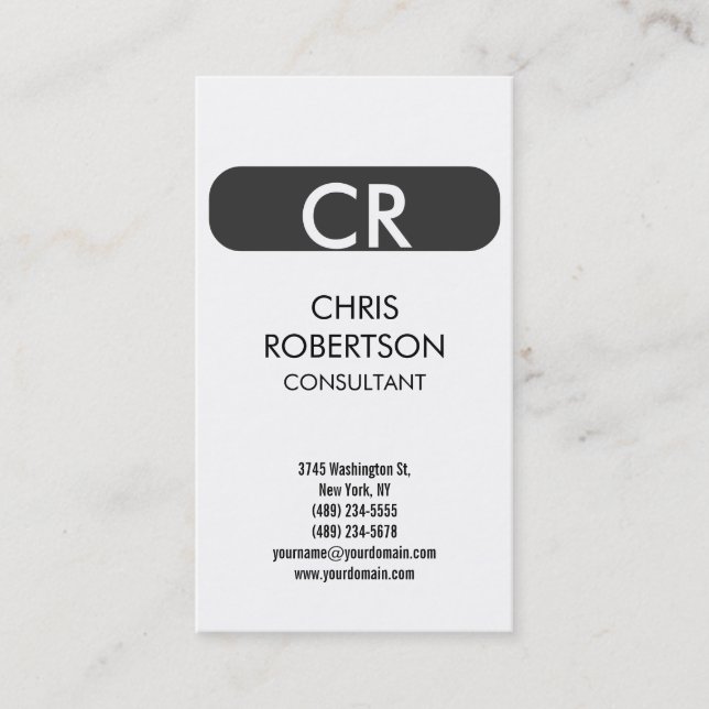 Monogram Black White Grey Stripe Business Card (Front)