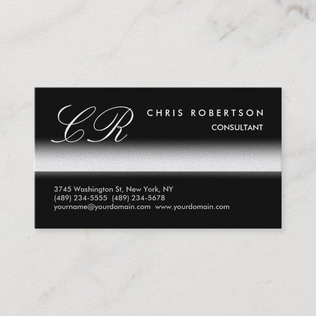Monogram Black White Grey Trendy Business Card (Front)