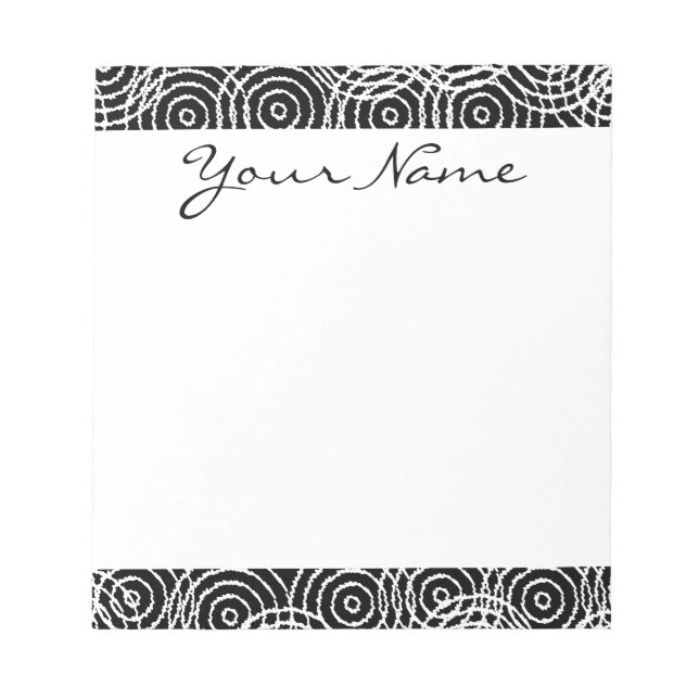Monogram Black White Ikat Circle Geometric Pattern Notepad (Front)