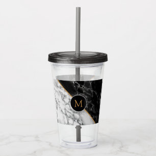 Monogram Black White Marble Stone Acrylic Tumbler