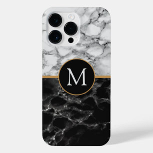Monogram Black White Marble Stone Custom Letter iPhone 14 Pro Max Case