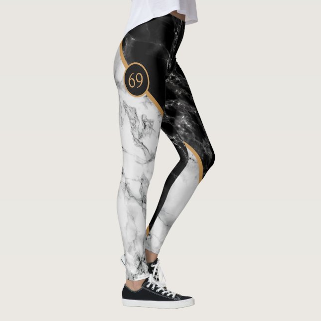 Monogram Black White Marble Stone Leggings (Right)