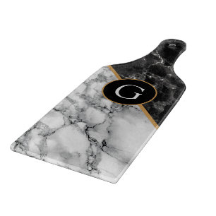 Monogram Black & White Marble Stone - Your Letter Cutting Board