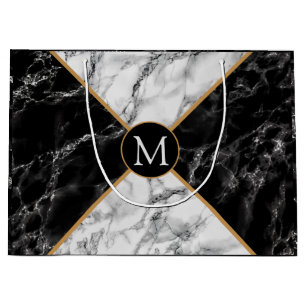 Monogram Black White Marble - Your Letter / Year  Large Gift Bag