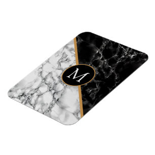 Monogram Black White Marble - Your Letter / Years Magnet