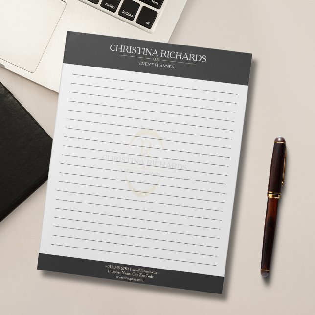 Monogram Black White Modern Elegant Lined Notepad (Creator Uploaded)