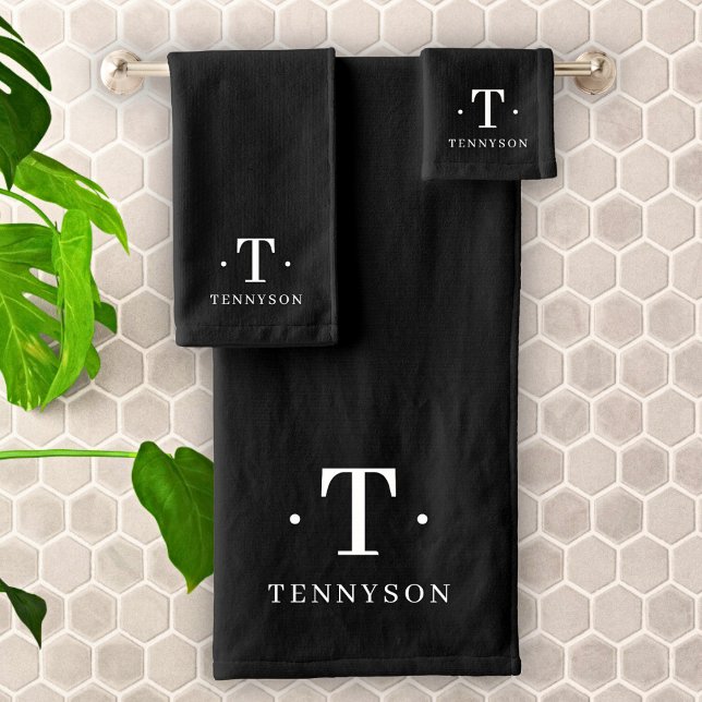 Monogram Black White Modern Minimalist Elegant Bath Towel Set (Creator Uploaded)