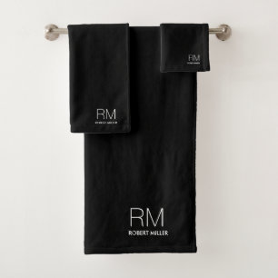 Monogram Black White  Modern Minimalist Stylish  Bath Towel Set