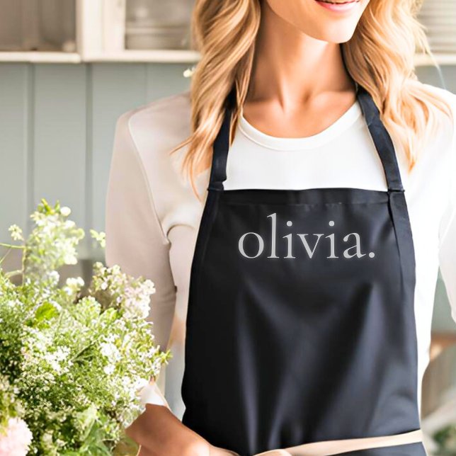 Monogram Black White Modern Simple Elegant Name Apron (Creator Uploaded)