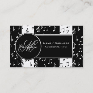 Monogram Black & White Music Business Card 2