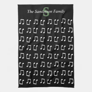Monogram Black White Musical Note Music Tea Towel