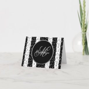 Monogram Black & White Musical Stripes Card