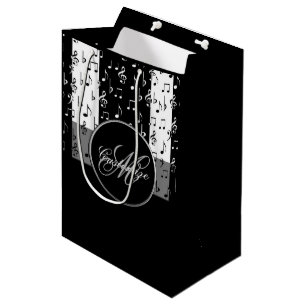 Monogram Black & White Musical Stripes Gift Bag 3