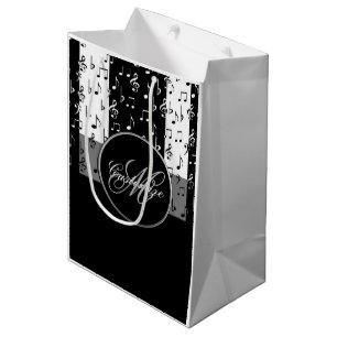Monogram Black & White Musical Stripes Gift Bag 4