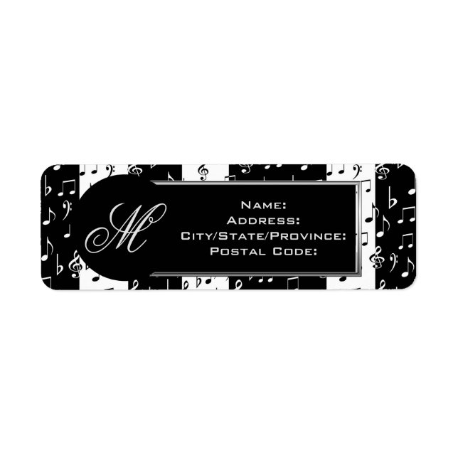 Monogram Black & White Musical Stripes Labels (Front)