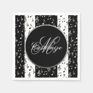 Monogram Black & White Musical Stripes Napkins