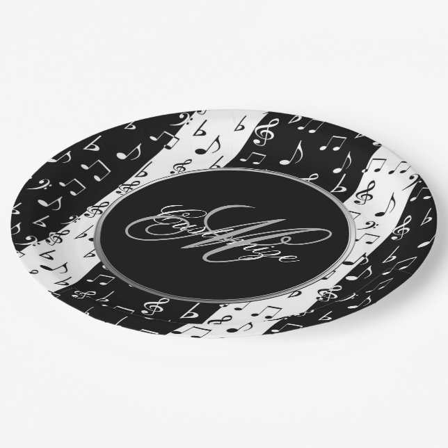 Monogram Black & White Musical Stripes Plates (Angled)