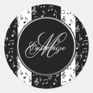 Monogram Black & White Musical Stripes Stickers