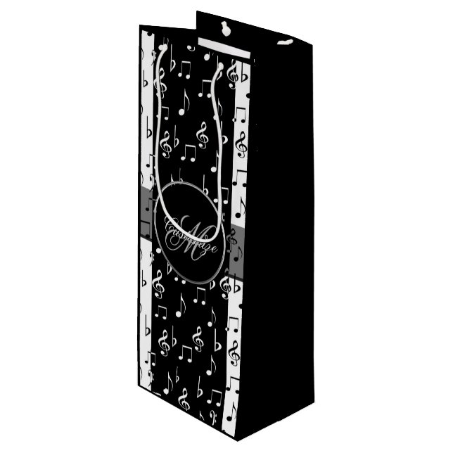 Monogram Black & White Musical Stripes Wine Bag (Front Angled)