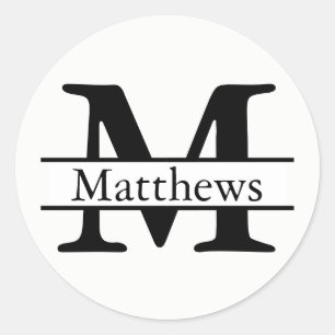 Monogram Black & White Name - Circle Sticker
