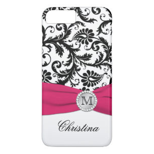 Monogram Black, White, Pink Damask iPhone 7 Case