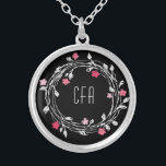 Monogram Black White Pink Red Floral Wreath Silver Plated Necklace<br><div class="desc">Monogram this Black,  White,  Pink Red Floral Wreath Silver Plated Necklace. Makes a great gift for your bridesmaids,  or for any woman in your life.</div>