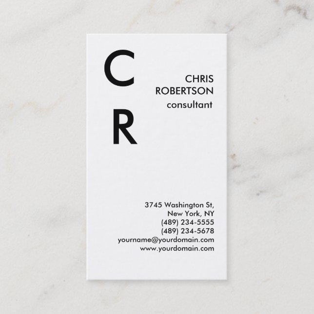 Monogram Black White Plain Business Card (Front)