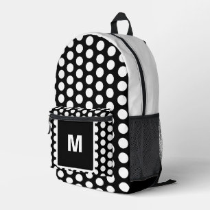 Monogram Black White Polka Dots Printed Backpack